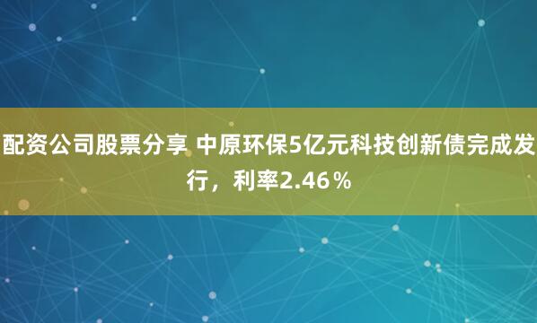配资公司股票分享 中原环保5亿元科技创新债完成发行，利率2.46％